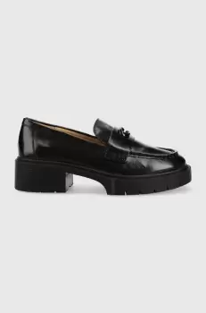 Coach mocasini de piele Leah Loafer femei, culoarea negru, cu platforma imagine