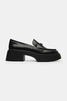Coach mocasini de piele Leah Platform Leather Loafer culoarea negru, cu platforma, CZ382 imagine