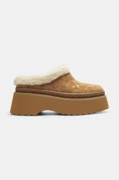 Coach papuci din piele intoarsa Cecelia Signature culoarea bej, CCO36 imagine