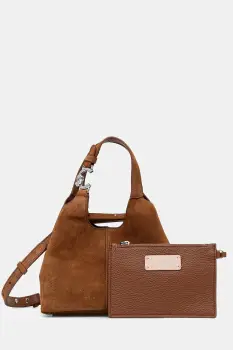 Coccinelle geanta de mana din piele intoarsa culoarea maro, E1.THE.58.01.01 imagine