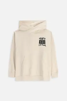 Coccodrillo hanorac de bumbac pentru copii culoarea bej, cu gluga, cu imprimeu, EVERYDAY BOY A imagine