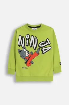 Coccodrillo hanorac de bumbac pentru copii culoarea verde, cu imprimeu, SPORTS BOY KIDS imagine