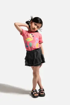 Coccodrillo pantaloni scurti culoarea negru, talie reglabila, TROPICAL STORY GIRL KIDS imagine