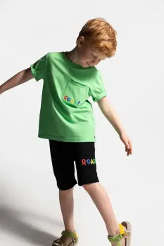 Coccodrillo pantaloni scurti din bumbac culoarea negru, talie reglabila, TROPICAL STORY BOY KIDS imagine