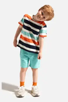 Coccodrillo pantaloni scurti din bumbac culoarea turcoaz, talie reglabila, IN THE SUN BOY KIDS imagine