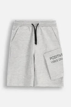 Coccodrillo pantaloni scurti din bumbac pentru copii culoarea gri, talie reglabila, EVERYDAY BOY imagine