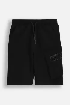 Coccodrillo pantaloni scurti din bumbac pentru copii culoarea negru, talie reglabila, EVERYDAY BOY imagine