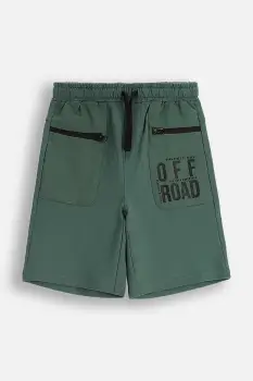 Coccodrillo pantaloni scurti din bumbac pentru copii culoarea verde, talie reglabila, WILD SAFARI BOY JUNIOR imagine