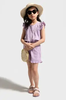 Coccodrillo pantaloni scurti din bumbac pentru copii culoarea violet, uni, talie reglabila, INSIDE OCEAN GIRL KIDS imagine