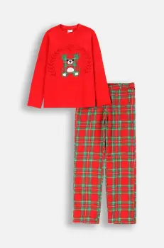 Coccodrillo pijamale de bumbac pentru copii culoarea rosu, cu imprimeu, PYJAMAS imagine