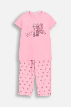 Coccodrillo pijamale de bumbac pentru copii culoarea roz, cu imprimeu, PYJAMAS imagine