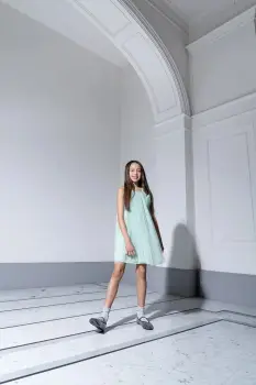 Coccodrillo rochie culoarea turcoaz, mini, evazata, ELEGANT JUNIOR GIRL imagine