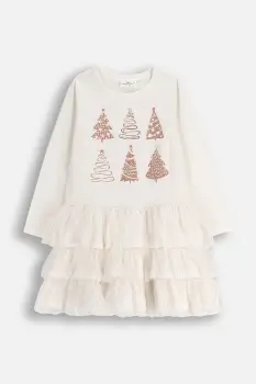 Coccodrillo rochie de bumbac pentru copii culoarea bej, mini, evazati, MERRY XMAS imagine