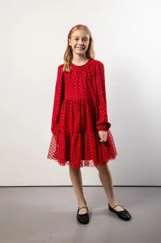 Coccodrillo rochie fete culoarea rosu, mini, evazati, ELEGANT JUNIOR GIRL imagine