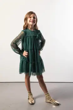 Coccodrillo rochie fete culoarea verde, mini, evazati, ELEGANT JUNIOR GIRL imagine