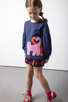 Coccodrillo tricou cu maneca lunga pentru copii, din bumbac culoarea bleumarin, ACADEMY GIRL KIDS imagine