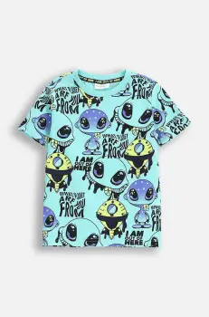 Coccodrillo tricou culoarea turcoaz, cu imprimeu, COSMIC RAVE BOY KIDS imagine