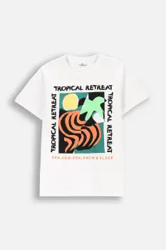 Coccodrillo tricou de bumbac pentru copii culoarea alb, cu imprimeu, TROPICAL STORY BOY JUNIOR imagine