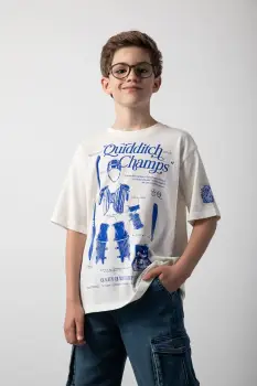 Coccodrillo tricou de bumbac pentru copii culoarea bej, cu imprimeu, LICENCE BOY WARNER BROS imagine