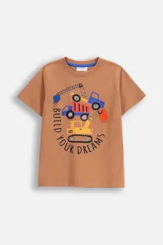 Coccodrillo tricou de bumbac pentru copii culoarea maro, cu imprimeu, CITY BUILDER BOY KIDS imagine