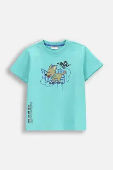 Coccodrillo tricou de bumbac pentru copii culoarea turcoaz, cu imprimeu, EVERYDAY BOY imagine