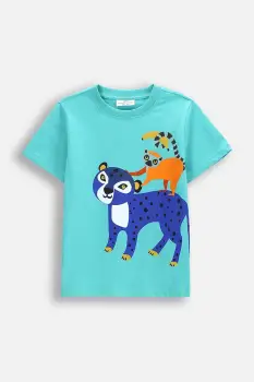 Coccodrillo tricou din bumbac culoarea turcoaz, cu imprimeu, TROPICAL STORY BOY KIDS imagine