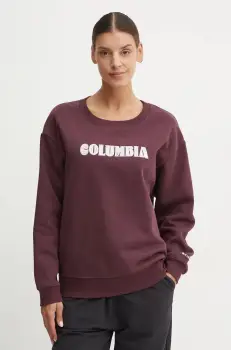 Columbia bluza Meridian Creek Crew femei, culoarea bordo, cu imprimeu, 2086051 imagine