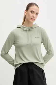 Columbia hanorac Sun Trek culoarea verde, cu gluga, neted, 2145261 imagine