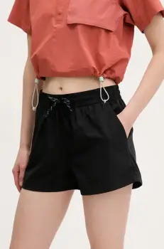 Columbia pantaloni scurti BlueVista femei, culoarea negru, neted, medium waist, 2119153 imagine