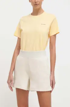 Columbia pantaloni scurti femei, culoarea bej, neted, high waist imagine