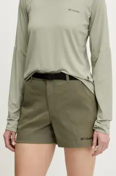 Columbia pantaloni scurti outdoor Brea Falls culoarea verde, uni, high waist, 2118973 imagine