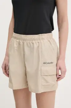 Columbia pantaloni scurti outdoor Sandier culoarea bej, uni, high waist, 2114831 imagine