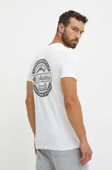Columbia tricou din bumbac barbati, culoarea alb, cu imprimeu imagine