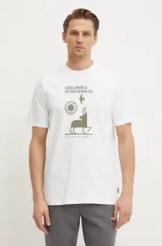 Columbia tricou din bumbac barbati, culoarea bej, modelator imagine