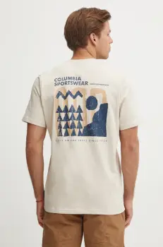 Columbia tricou din bumbac Explorers Canyon barbati, culoarea bej, cu imprimeu, 2036451. imagine