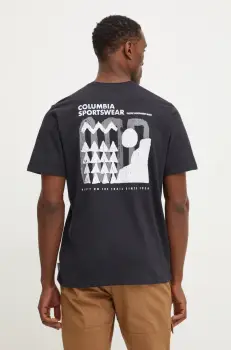 Columbia tricou din bumbac Explorers Canyon barbati, culoarea negru, cu imprimeu, 2036451. imagine