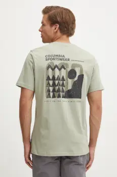 Columbia tricou din bumbac Explorers Canyon barbati, culoarea verde, cu imprimeu, 2036451. imagine