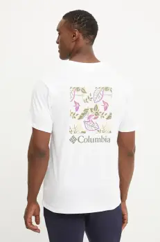 Columbia tricou din bumbac North Cascades barbati, culoarea alb, cu imprimeu, 1834041. imagine