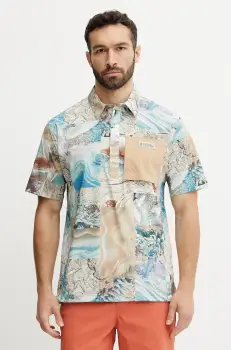 Columbia tricou polo Cove Beach culoarea bej, cu imprimeu, 2126491 imagine