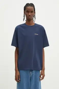 Columbia tricou sport Cedar Trail barbati, culoarea albastru marin, cu imprimeu, 2120381 imagine