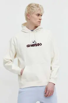 Converse bluza barbati, culoarea bej, cu gluga, cu imprimeu imagine