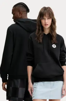 Converse bluza culoarea negru, cu gluga, uni, 10026983-A01 imagine