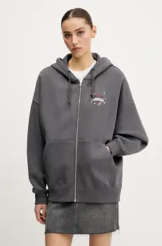 Converse bluza femei, culoarea gri, cu gluga, cu imprimeu, 10027617-A01 imagine