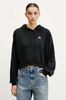 Converse bluza femei, culoarea negru, cu gluga, uni, 10027616-A01 imagine