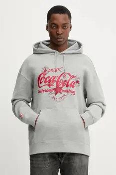 Converse hanorac de bumbac x Coca Cola culoarea gri, cu gluga, cu imprimeu, CVM5H502 imagine