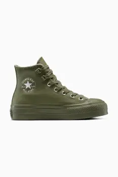 Converse tenisi de piele Chuck Taylor All Star Lift culoarea verde, A12968C imagine