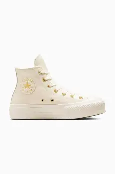 Converse tenisi de piele Chuck Taylor All Star Lift femei, culoarea alb, A12764C imagine