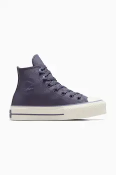 Converse tenisi de piele Chuck Taylor All Star Lift femei, culoarea violet, A11159C imagine