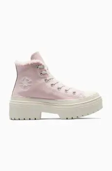 Converse tenisi de piele Chuck Taylor All Star Lugged Heel femei, culoarea roz, A09346C imagine