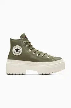 Converse tenisi de piele Chuck Taylor All Star Lugged Heel femei, culoarea verde, A11163C imagine